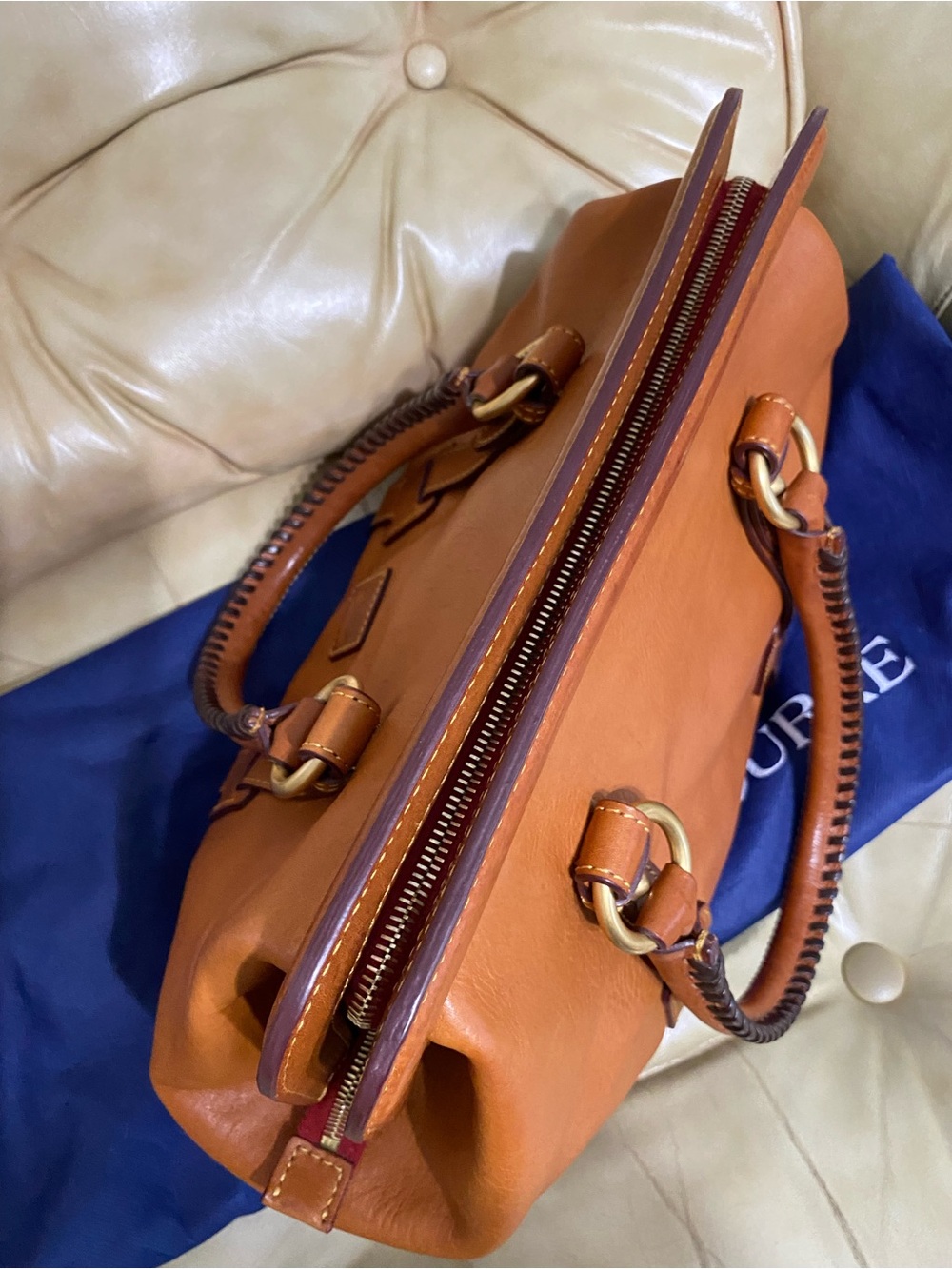 Dooney & Bourke LARGE Framed Doctor Bag Florentine Mitchell Leather Whipstitch - Picture 6 of 16